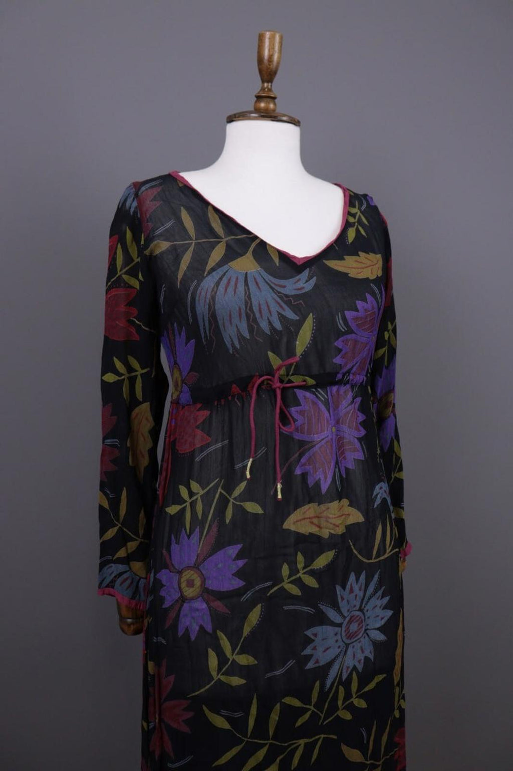 GUDRUN SJODEN Floral Mesh Drawstring Long Sleeve Shift Midi Dress – Size S