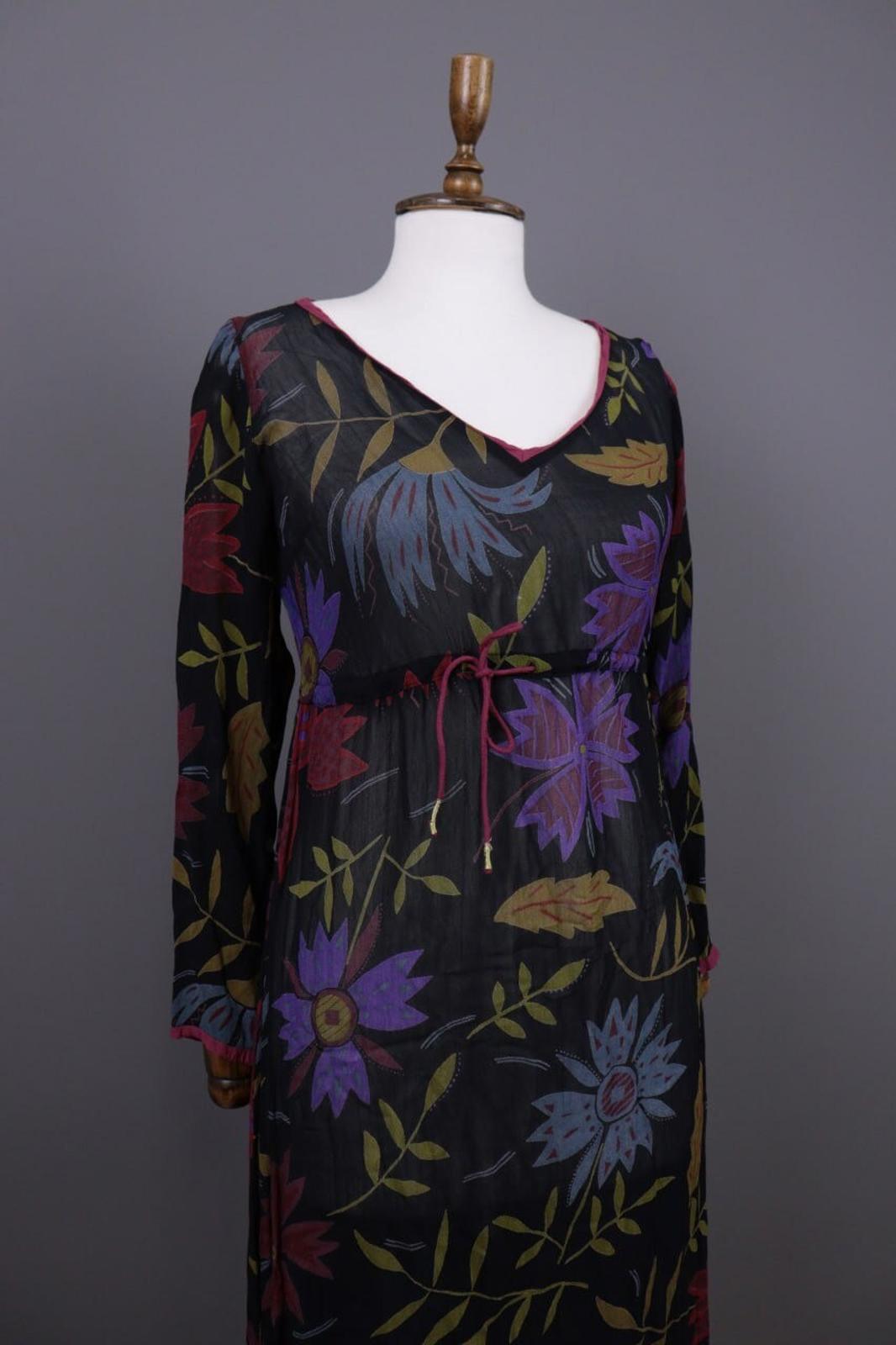 GUDRUN SJODEN Floral Mesh Drawstring Long Sleeve Shift Midi Dress – Size S