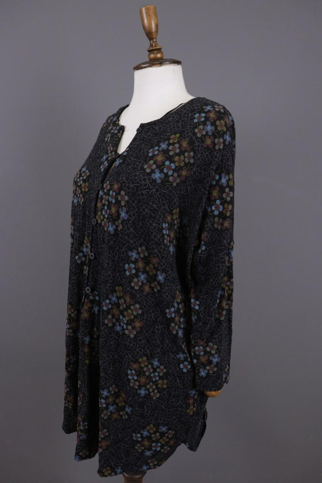 GUDRUN SJODEN Black Floral Oversized Long Sleeve Blouson Midi Dress – Size M