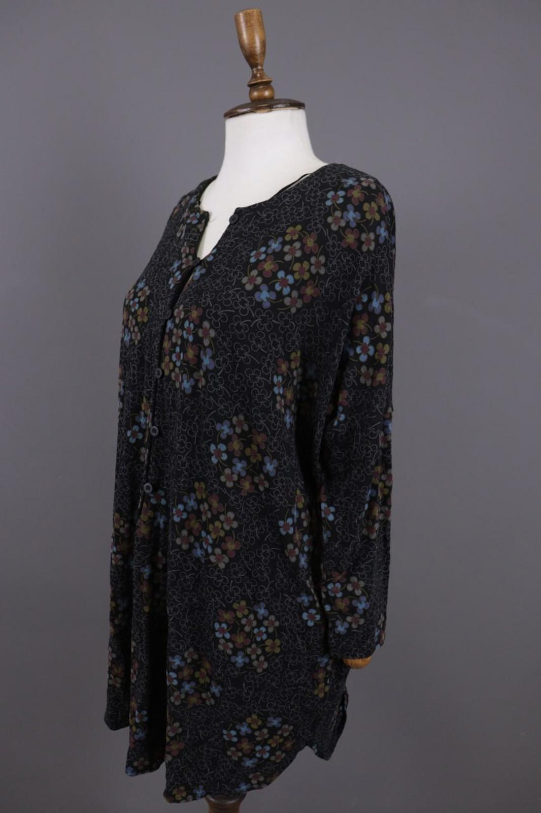 GUDRUN SJODEN Black Floral Oversized Long Sleeve Blouson Midi Dress – Size M