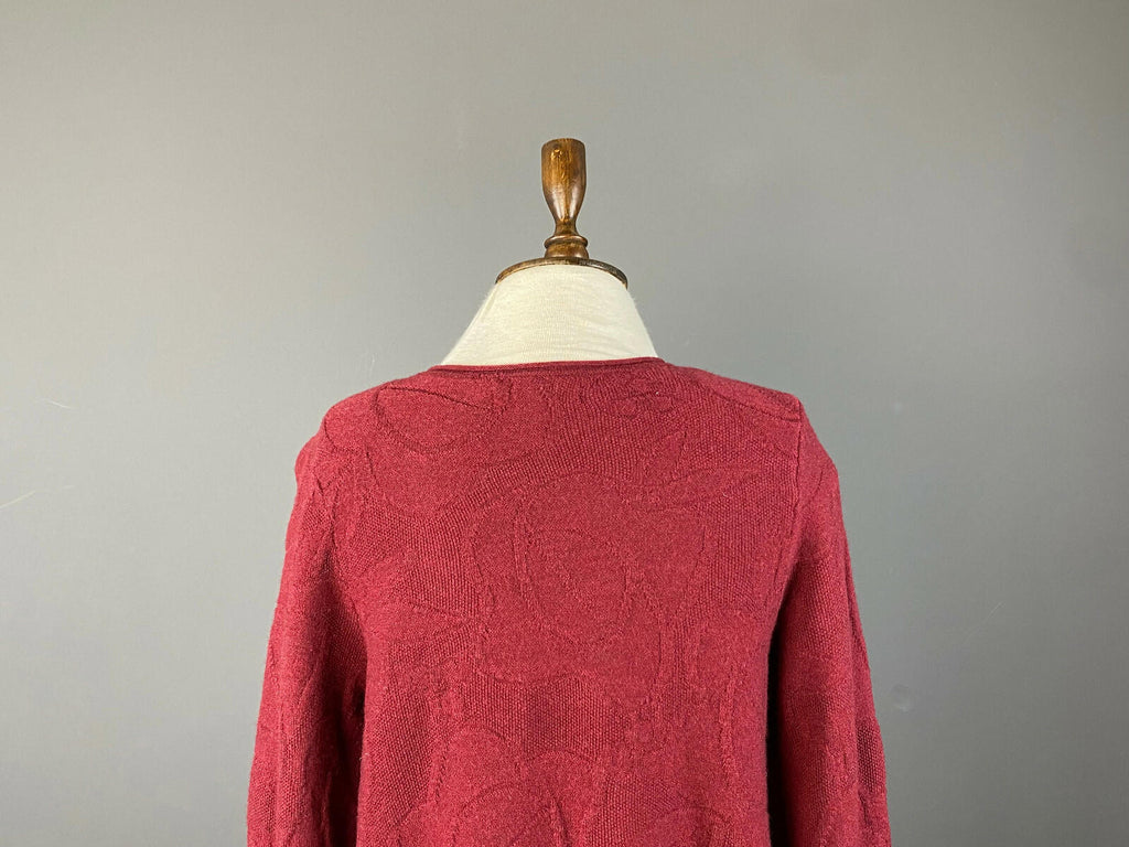 GUDRUN SJODEN Red Wool Knit Embroidered Pullover Oversized Sweater – Size S