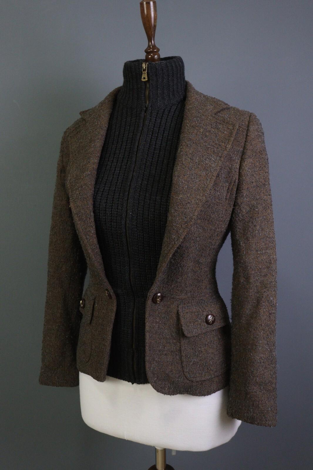 DOLCE&GABBANA Brown and Black Wool Full Zip Sweater with Blazer Jacket – Size 42