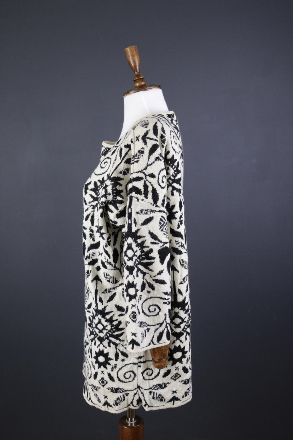 GUDRUN SJODEN Multicolor Floral Wool Long Sleeve Knit Sweater Dress – Size M