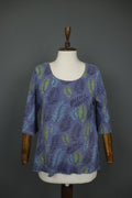 GUDRUN SJODEN Blue Palm Leaf Print Cotton 3/4 Sleeve Pullover Knit Top – Size M
