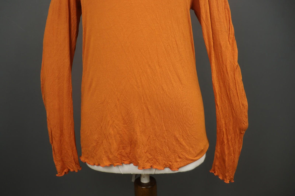 GUDRUN SJODEN Orange Modal Stretch Slim Fit Long Sleeve Pullover Blouse Top Sz M