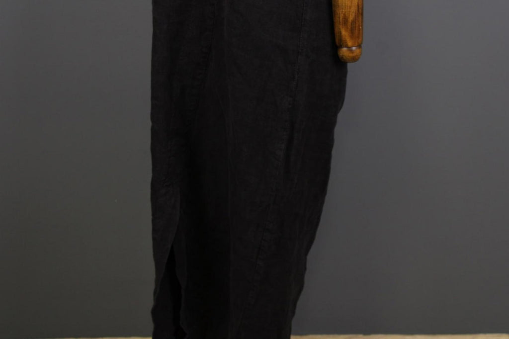 OSKA Black Linen Regular Fit V-Neck Casual Short Sleeve Long Maxi Dress – Size 2