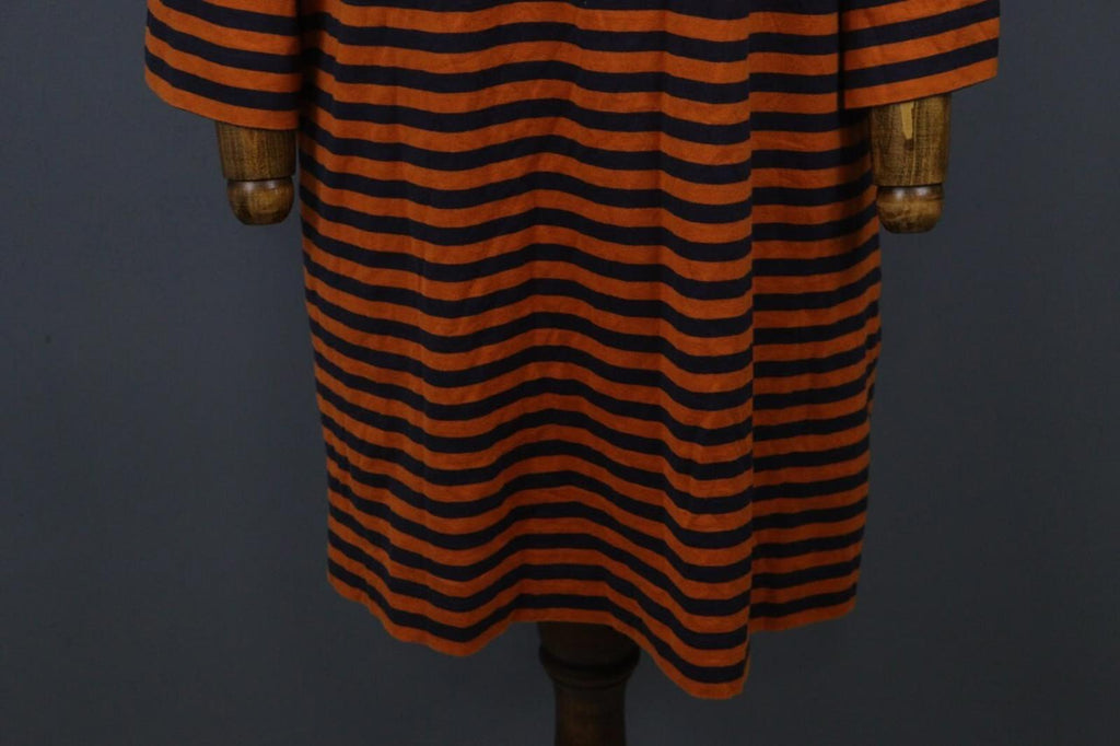 MARIMEKKO TASHIA Orange Black Striped Cotton Long Sleeve Shift Dress – Size XL
