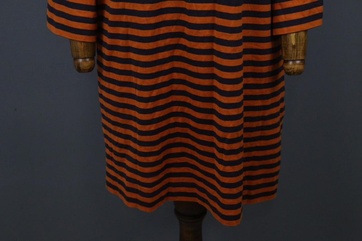 MARIMEKKO TASHIA Orange Black Striped Cotton Long Sleeve Shift Dress – Size XL