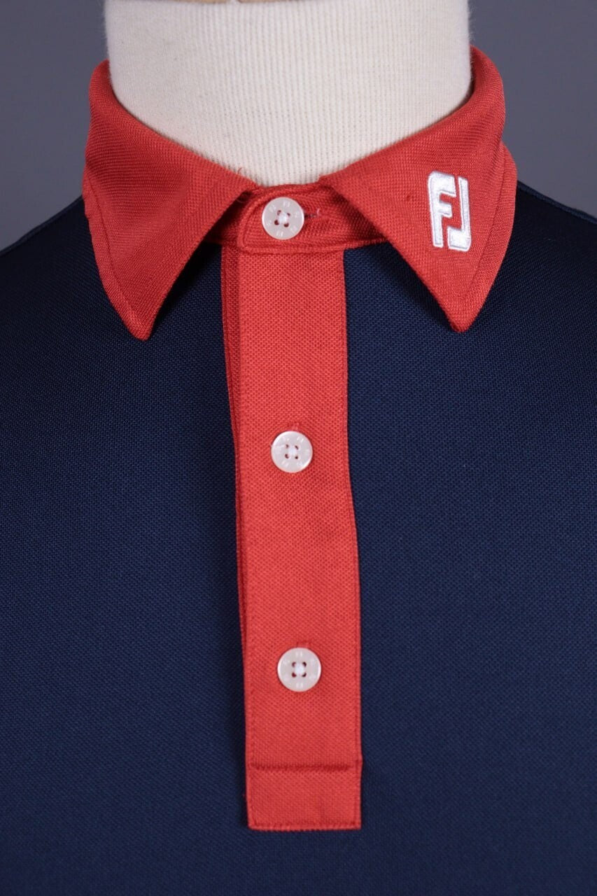 FJ FootJoy Athletic Fit Red Blue Tennis Short Sleeve Polo Shirt – Size L