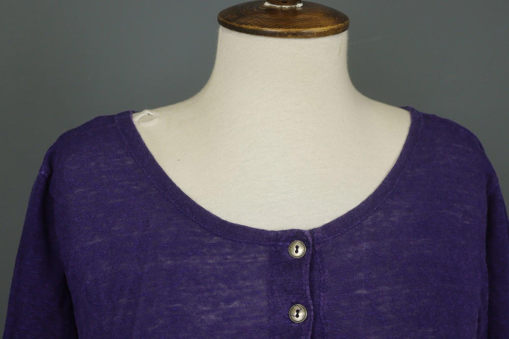GUDRUN SJODEN Purple 100% Linen Stretch Round Neck Button Front Shirt Top – Size L