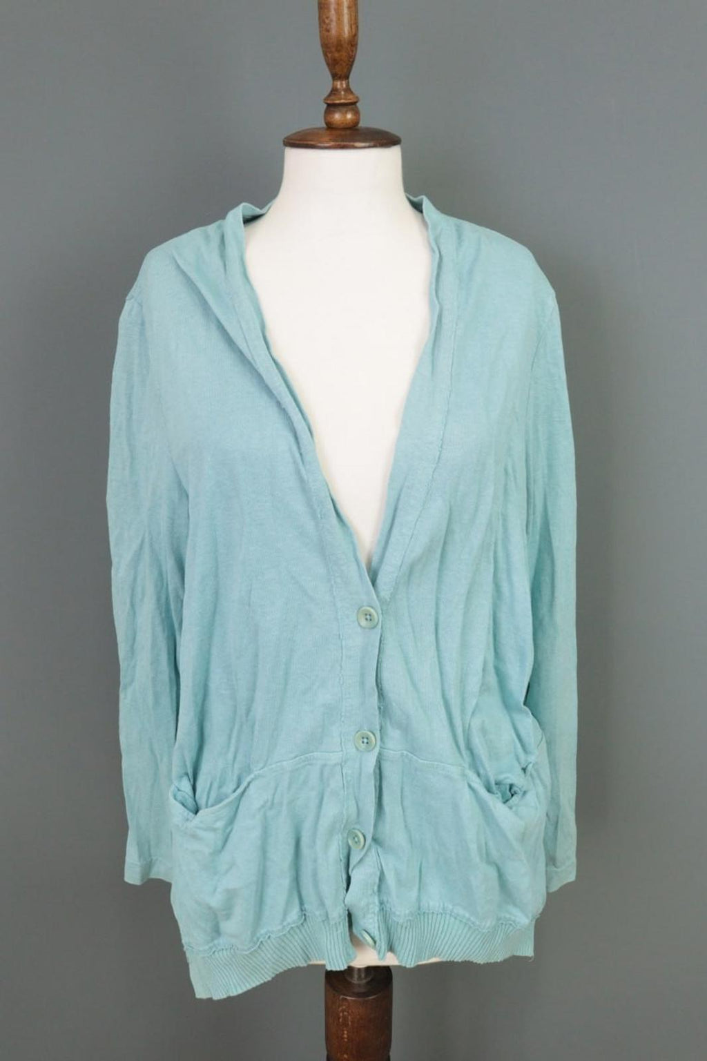 OSKA Blue Regular Fit V-Neck Raglan Sleeve Button Front Cardigan Sweater – Size 4