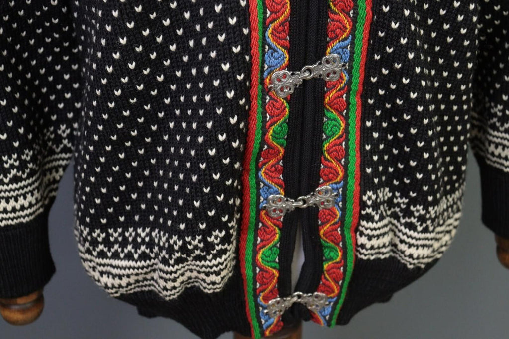 DALE OF NORWAY Black Clasp Fair Isle Wool Knit Ski Sweater