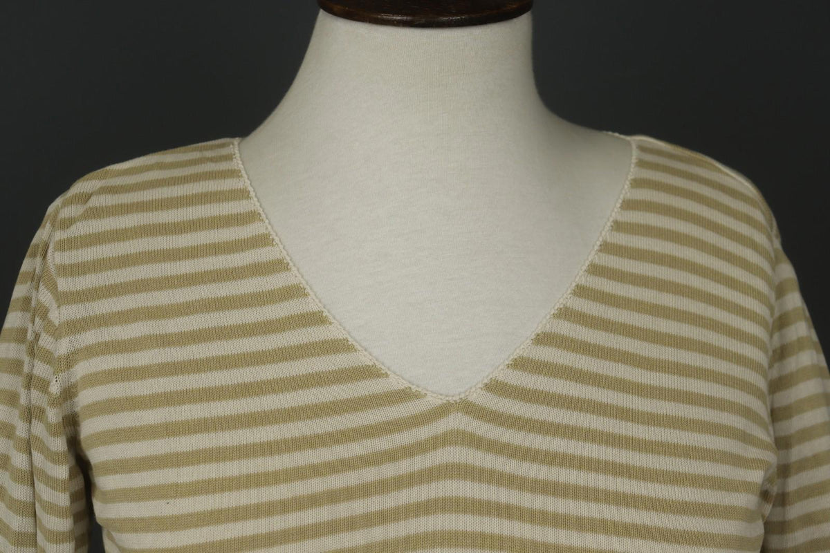 GUDRUN SJÖDEN Ivory Beige Striped Silk Long Sleeve Pullover Knitted Top – Size M
