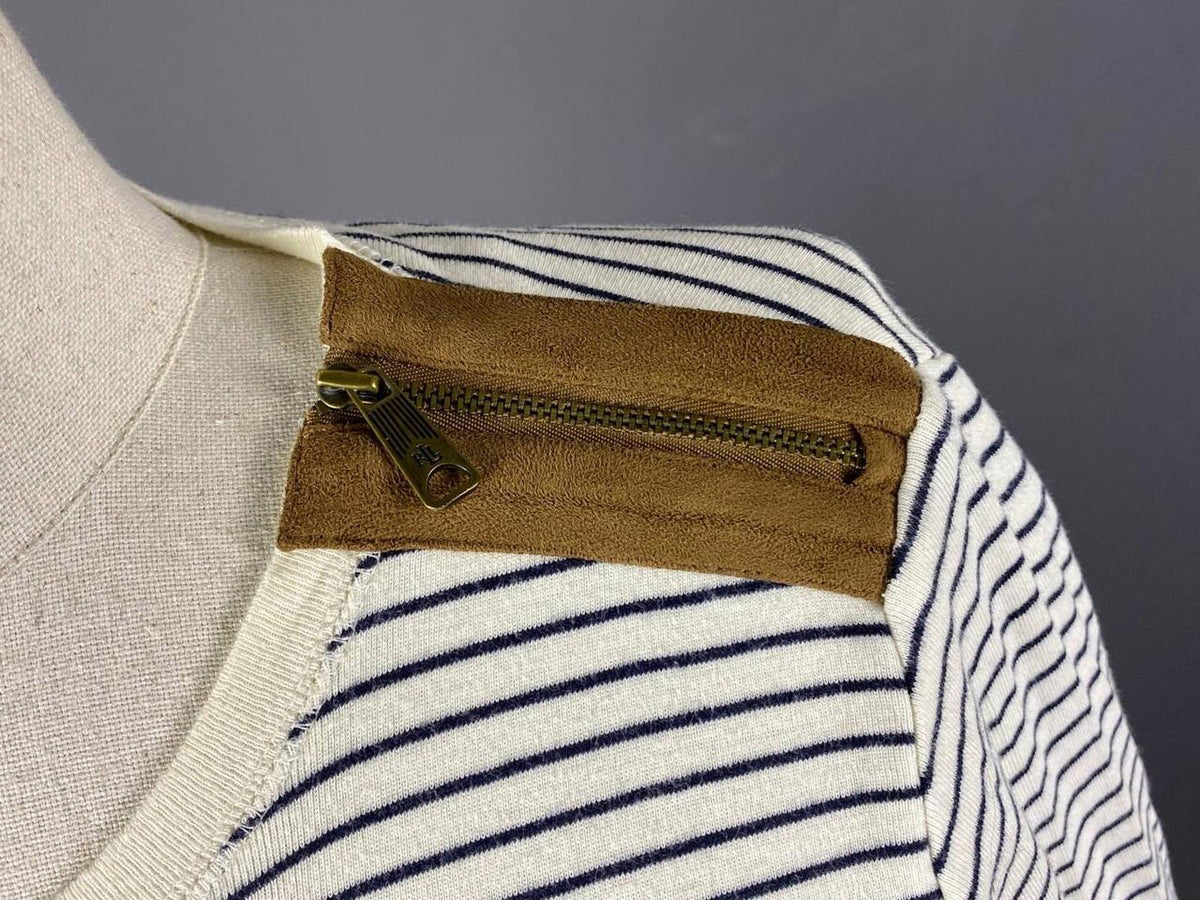 LAUREN JEANS COMPANY RALPH LAUREN Striped Elbow Patches Sweater – Size M