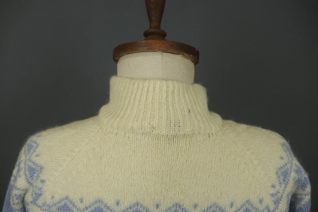 DALE OF NORWAY Blue & White Wool Knitted Mock Neck 1/4 Zip Ski Sweater – Size XS