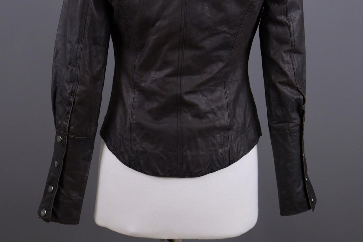 ALLSAINTS Brown Snap Leather Biker Jacket – Size XS