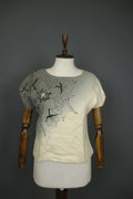 GUDRUN SJODEN Gray Ivory Embroidered Flower 100% Wool Casual Fleece Shirt – Size S