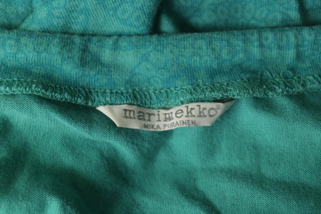 MARIMEKKO MIKA PURAINEN Green Geo Print Cotton 3/4 Sleeve Tie Neck Blouse Top