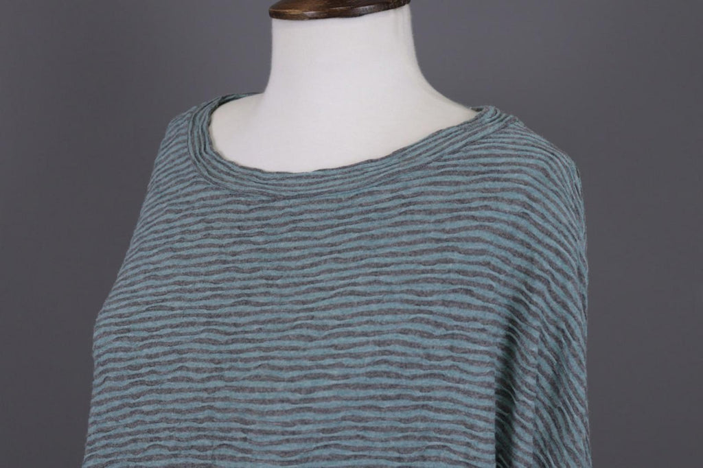 OSKA Green Black Striped Viscose Round Neck Asymmetrical Hem Blouse Top – Size 2