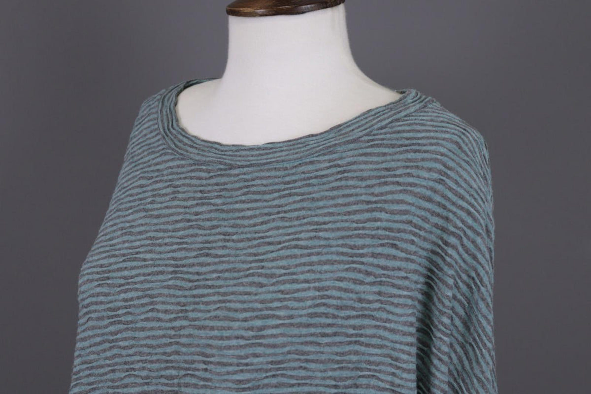 OSKA Green Black Striped Viscose Round Neck Asymmetrical Hem Blouse Top – Size 2