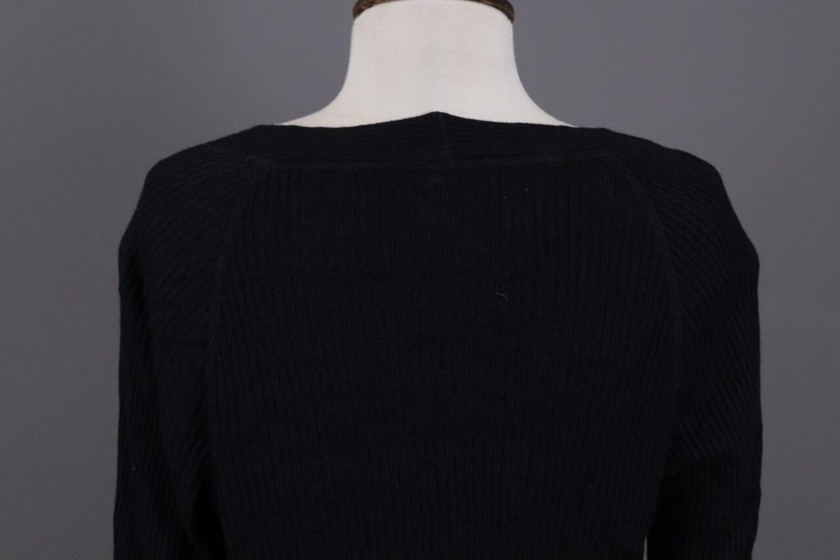 ANNETTE GORTZ Black Ribbed Cashmere Knit Cardigan Sweater – Size L