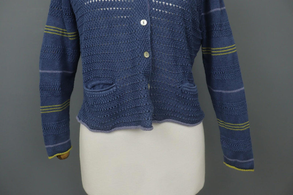 Used GUDRUN SJODEN Blue Open Knitted Long Sleeve Button-Front Cardigan Sweater – Size S