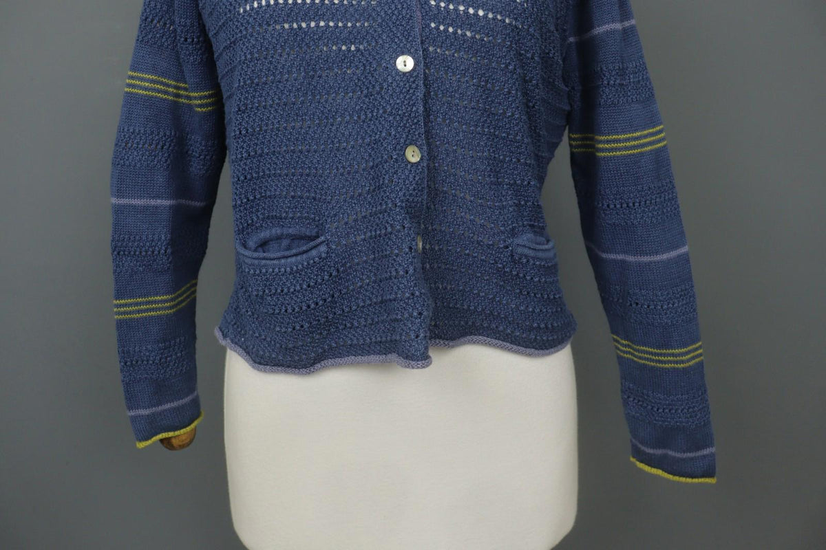 Used GUDRUN SJODEN Blue Open Knitted Long Sleeve Button-Front Cardigan Sweater – Size S