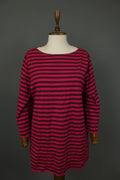 MARIMEKKO Red Black Striped 100% Cotton Long Sleeve Round Neck Shift Dress