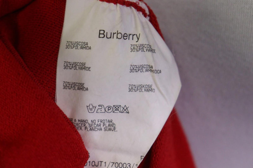BURBERRY Red Viscose Knitted V-Neck Raglan Sleeve Pullover Sweater – Size 46