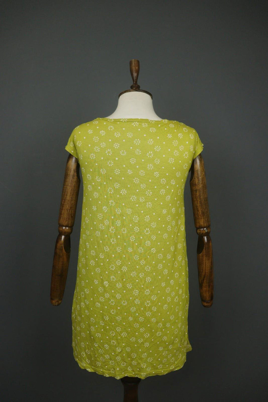 GUDRUN SJODEN Green White Floral 100% Modal Short Sleeve Round Neck Sheath Dress