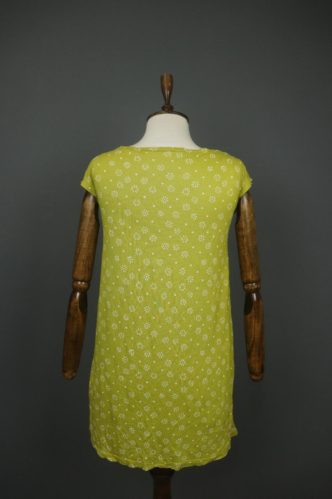 GUDRUN SJODEN Green White Floral 100% Modal Short Sleeve Round Neck Sheath Dress