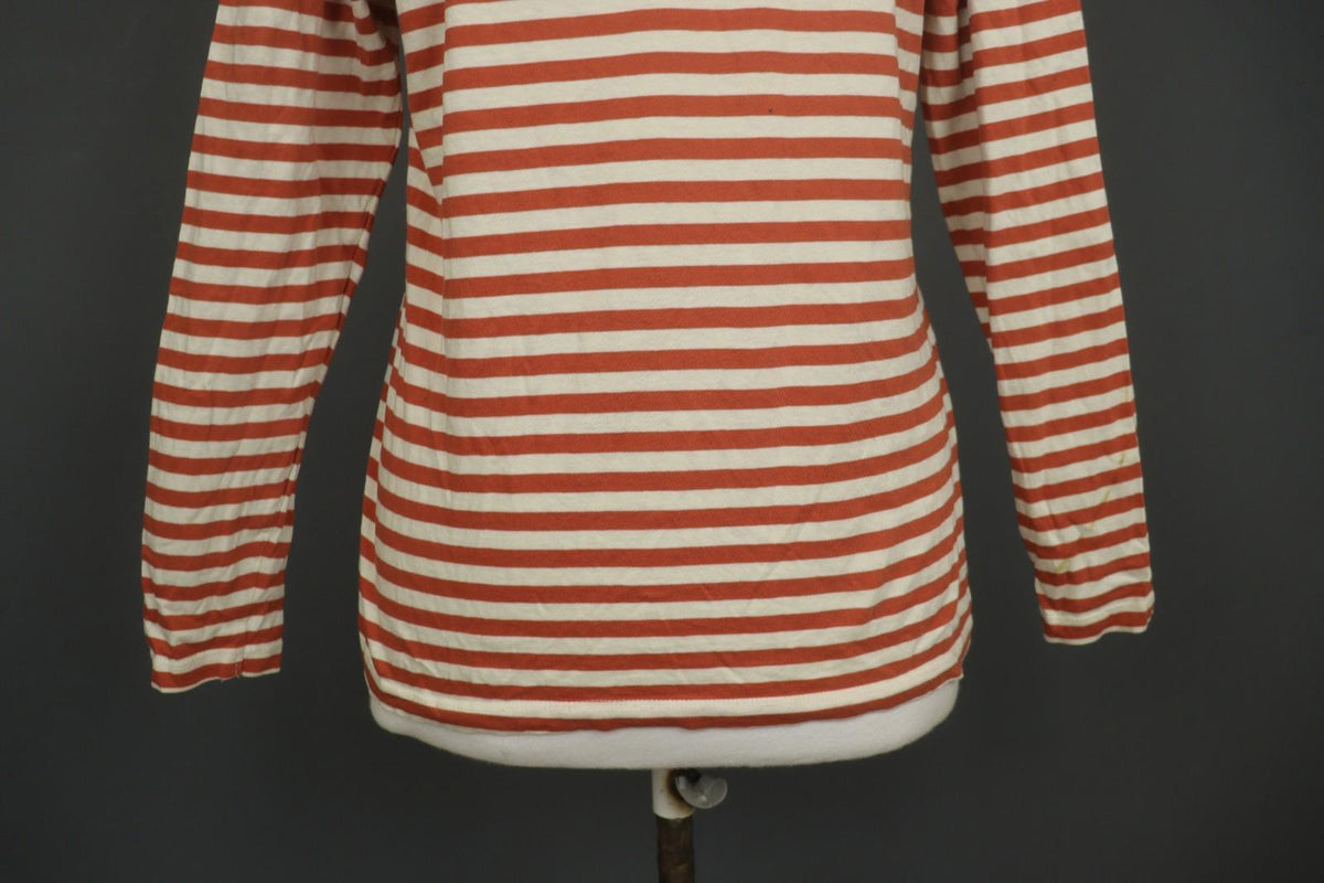 GUDRUN SJODEN Orange White Striped Comfort Long Sleeve Pullover Blouse Top Sz M