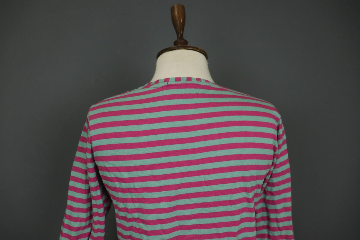 GUDRUN SJODEN Teal Pink Striped Casual Long Sleeve Pullover Blouse Top – Size S
