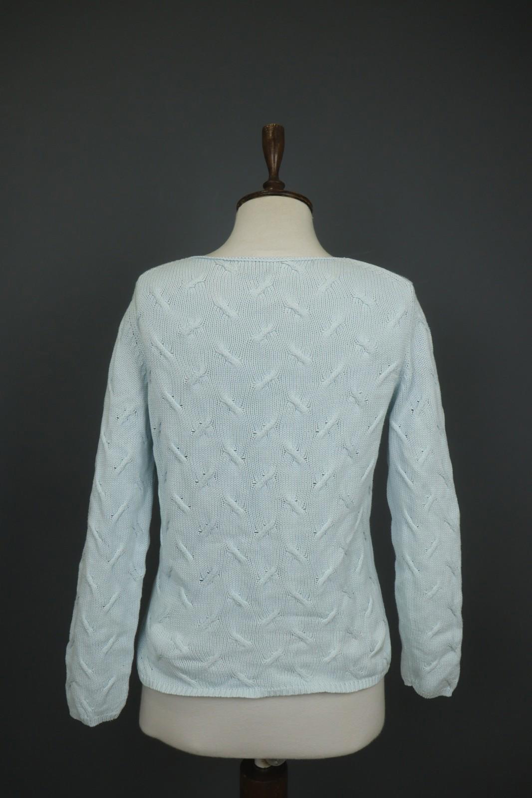 JOHNSTONES Blue Cotton Chunky Knit Long Sleeve Crew Neck Pullover Sweater – Size M