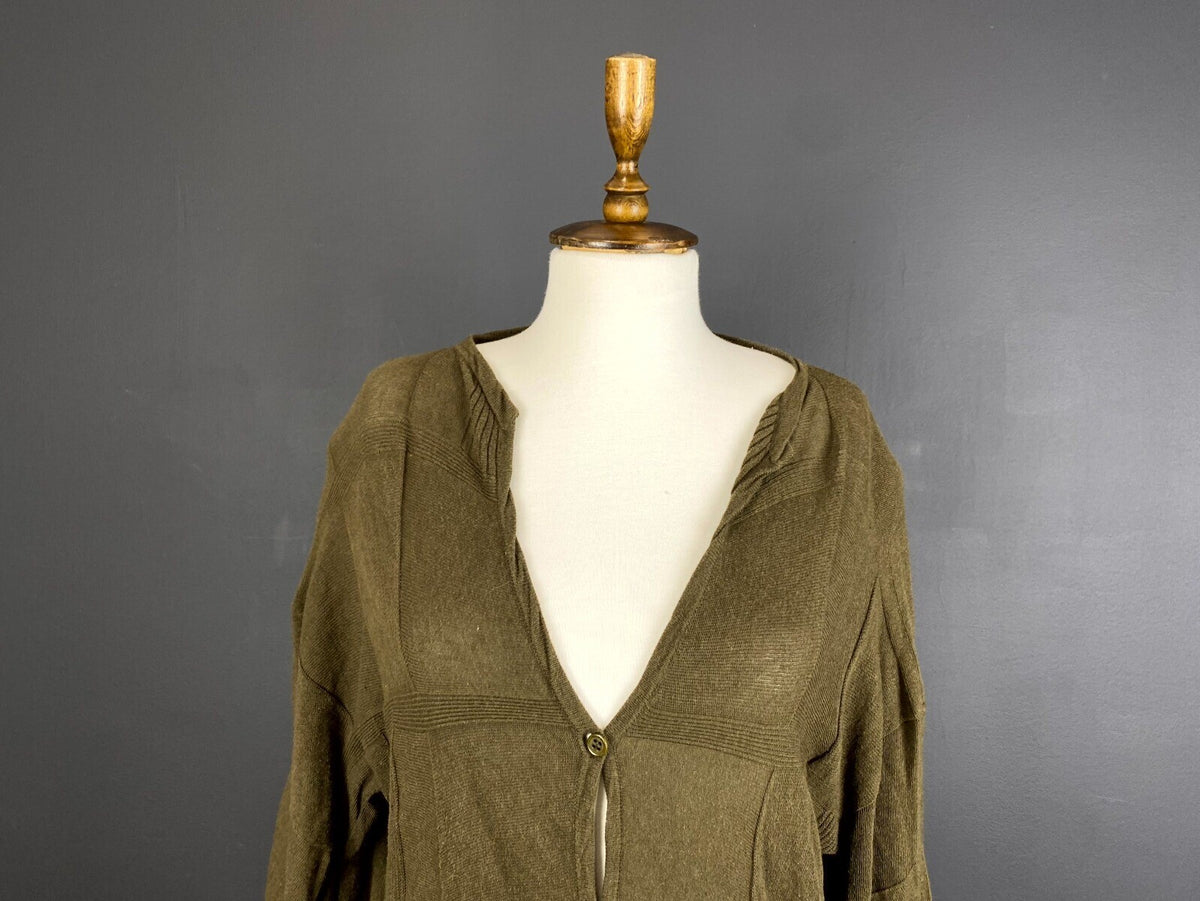 OSKA Khaki Wool Knit Long Sleeve Lagenlook Button Blouson Dress – Size 2