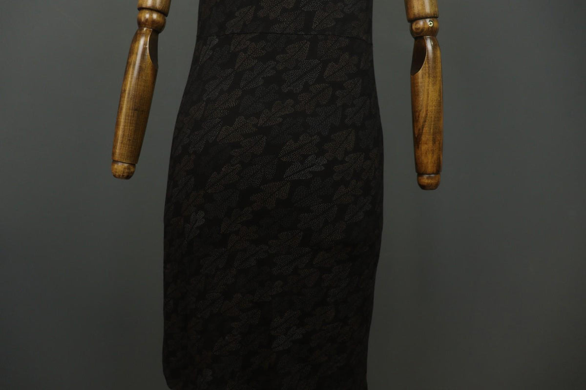 GUDRUN SJODEN Black Palm Leaf Print Lyocell Stretch Round Neck Maxi Dress – Size M