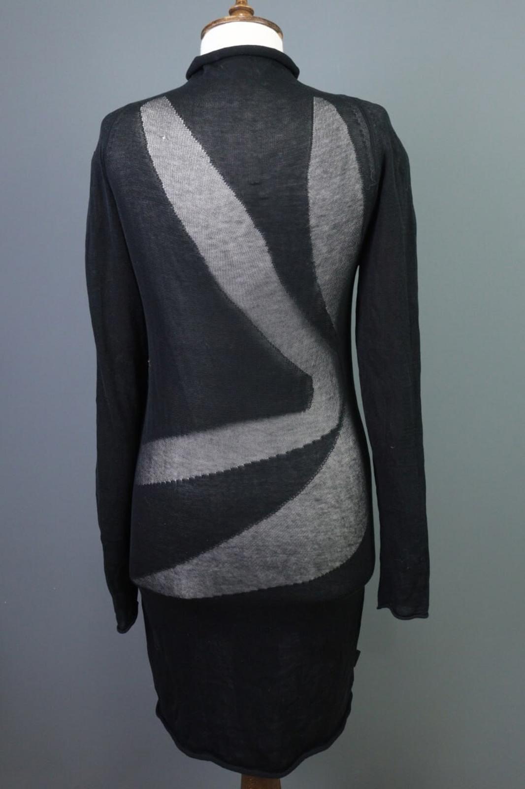 SARAH PACINI Black Knit Mesh Turtle Neck Sweater Midi Dress – Size 1
