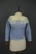 DALE OF NORWAY Blue & White Wool Knitted Mock Neck 1/4 Zip Ski Sweater – Size XS