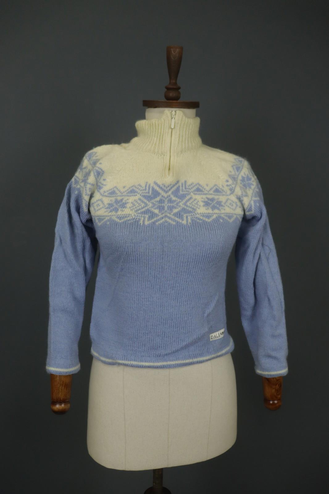 DALE OF NORWAY Blue & White Wool Knitted Mock Neck 1/4 Zip Ski Sweater – Size XS