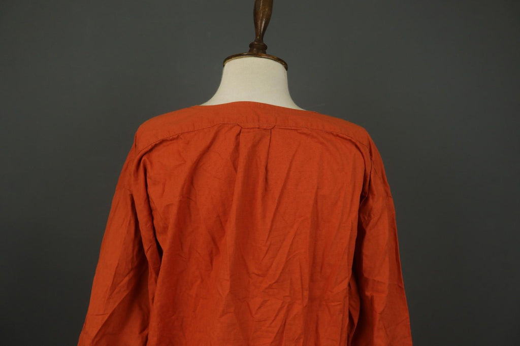 GUDRUN SJODEN Orange Cotton Long Sleeve V-Neck Button Front Shirt Dress – Size M