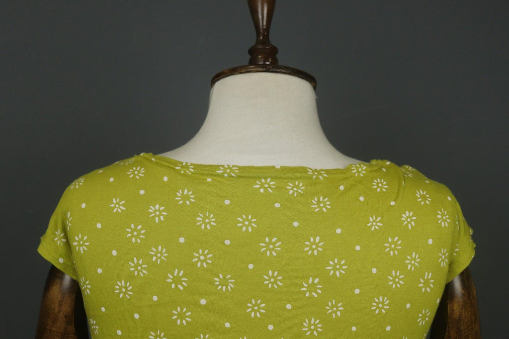 GUDRUN SJODEN Green White Floral 100% Modal Short Sleeve Round Neck Sheath Dress