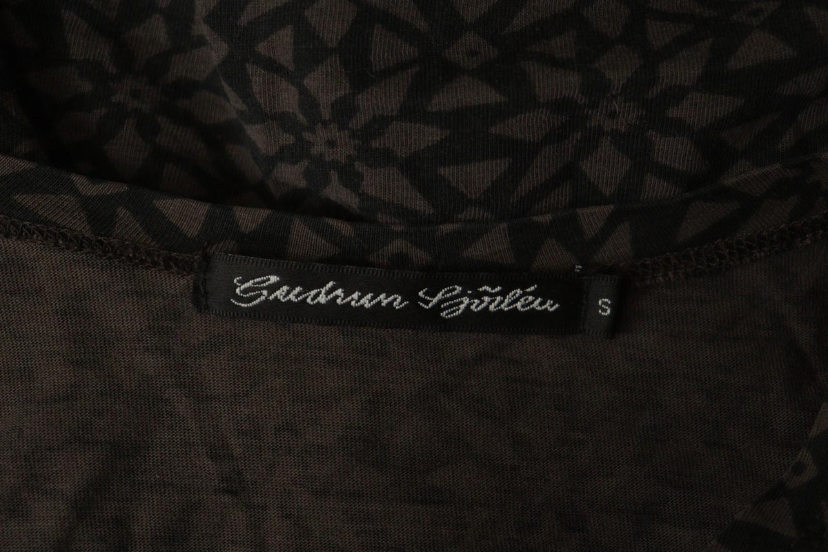 GUDRUN SJODEN Brown Printed Long Sleeve Round Neck Tunic Blouse Top – Size S