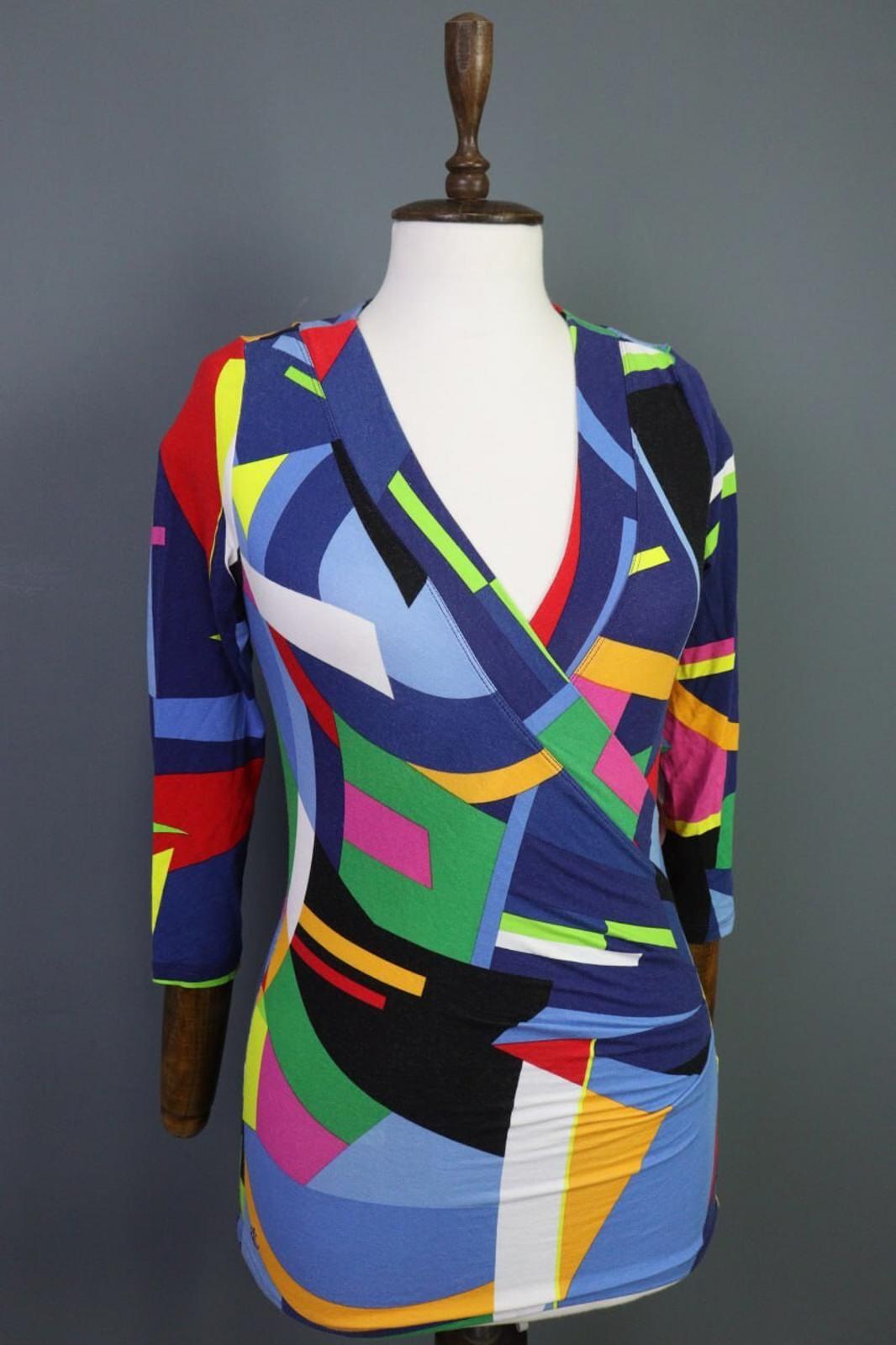 RALPH LAUREN BLACK LABEL Multicolro Colorful 3/4 Sleeve Stretch Blouse Top