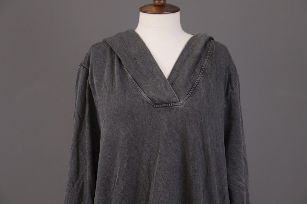 RUNDHOLZ Maxi Dress Gray Acrylic Hooded Ribbed Cuff & Hem Pouch Pocket – Size M