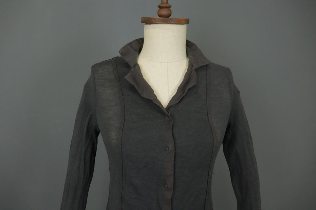 ANNETTE GORTZ Black Wool Collared Long Sleeve Button Front Shirt Top – Size XS
