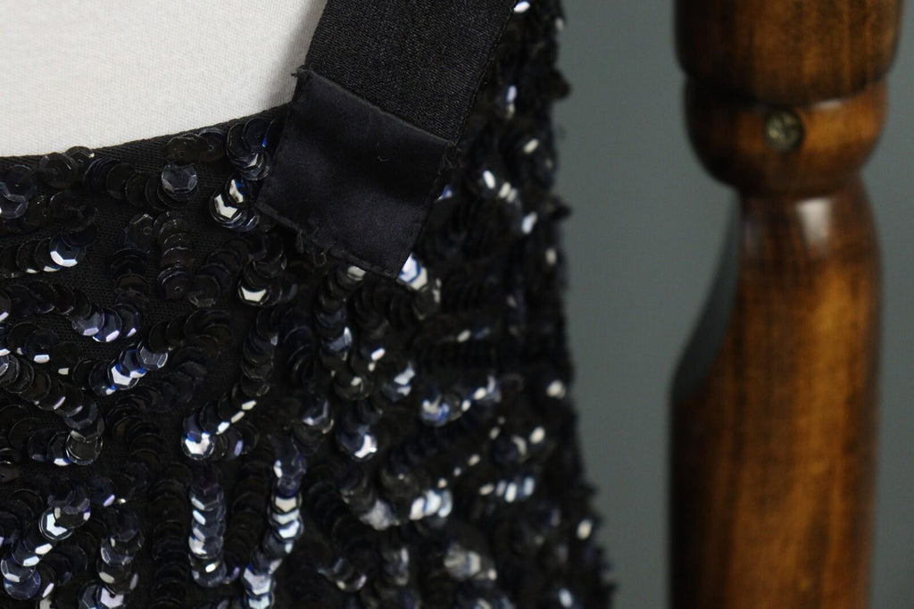 ALICE + OLIVIA Black Sequin Cap Sleeve Round Neck Top Blouse Shirt