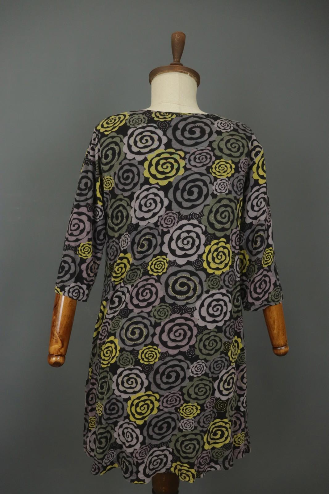 GUDRUN SJODEN Multi Floral Long Sleeve Round Neck Pullover Shift Dress – Size M