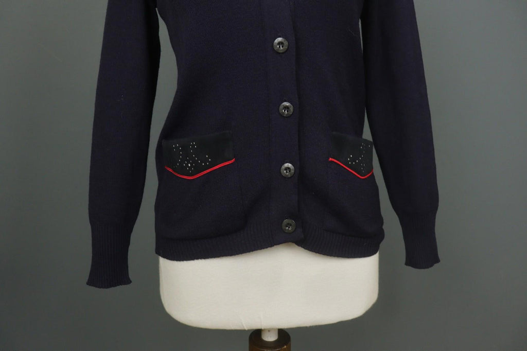 ESCADA Navy Wool Tight Kint Raglan Sleeve V-Neck Button Front Cardigan – Size 40