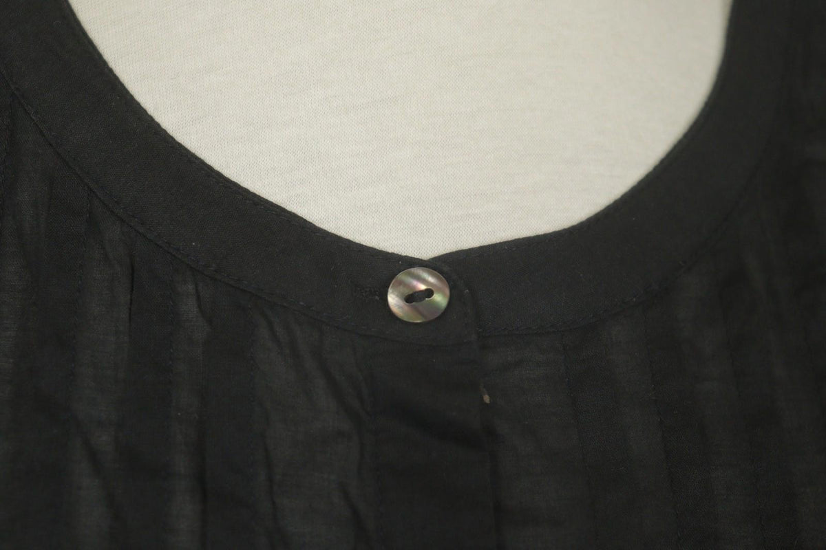 GUDRUN SJODEN Black Cotton Pintuck 3/4 Sleeve Button Front Shirt Dress – Size S