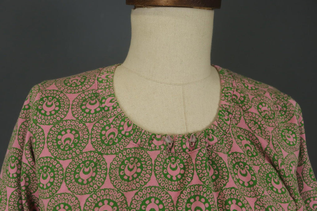MARIMEKKO Pink Green Geometric Cotton Round Neck Long Sleeve Blouse Top – Size M